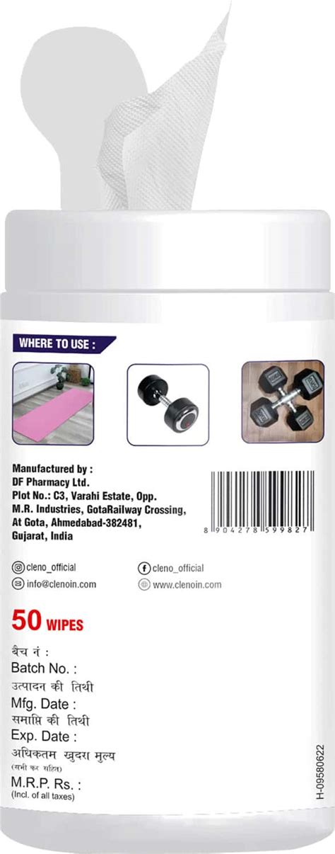 Buy CLENO DISINFECTANT GYM FITNESS EQUIPMENT & YOGA MAT WET WIPES 50 ...