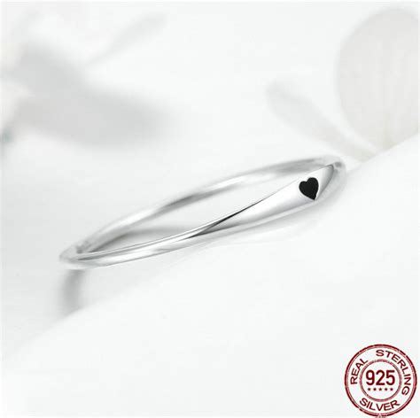 925 Sterling Silver Round Circle Pure Finger Ring, Simple Heart Engrav ...