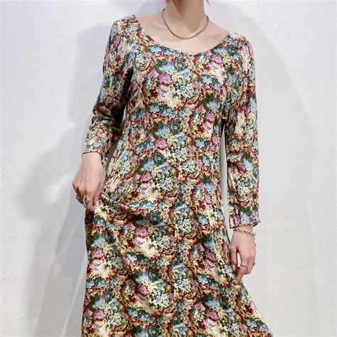 Wine red flower printed rayon long dress | LEMON