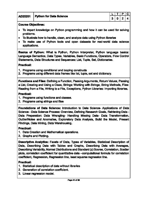 LTPC AD25201 Python for Data Science Course Overview and Objectives ...