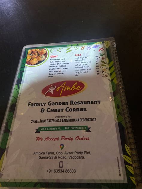 Menu at Jay ambe family garden restaurant, Vadodara