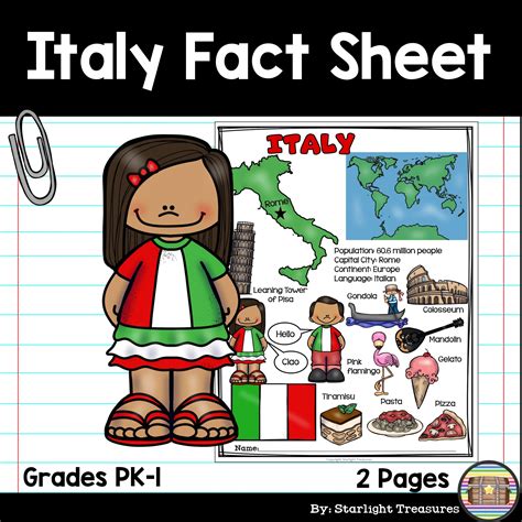 Italy Fact Sheet | Fact sheet, Early readers, Kindergarten resources