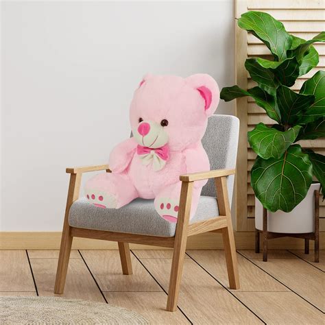 Webby Plush Cute Sitting Teddy Bear Soft Toys with Neck Bow and Foot P ...