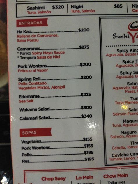 Menu at Sushi Ya! restaurant, Santo Domingo, Av. Lope de Vega #49
