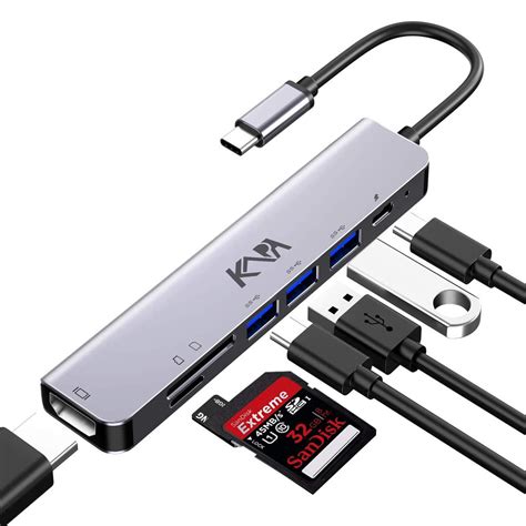 Kapa USB C Type HUB 7 in 1 Adapter, Aluminium Multi Dongle USB-C ...