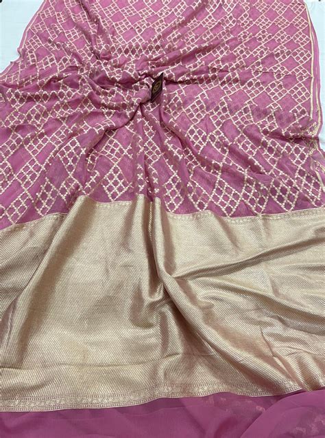 Mauve Banarasi Khaddi Georgette Saree - Aura Benaras