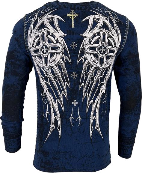 Archaic by Affliction Men's Thermal Shirt Spike Wings Navy S at Amazon ...