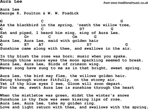 Traditional Song Aura Lee with Chords, Tabs and Lyrics