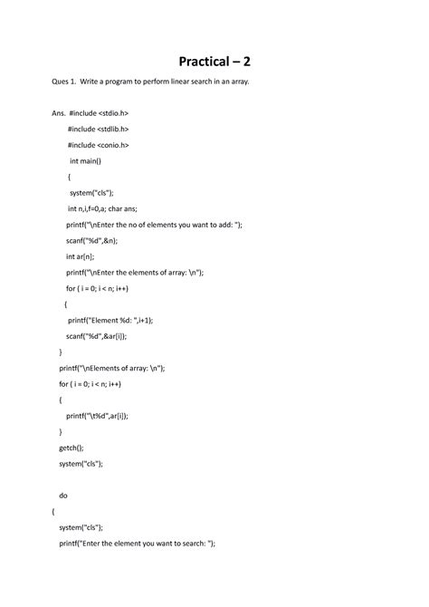 DS Practical - 2 - Practical – 2 Ques 1. Write a program to perform ...