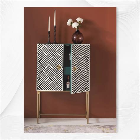 Optical Inlay Bar Cabinet Black – Luxury Handicrafts