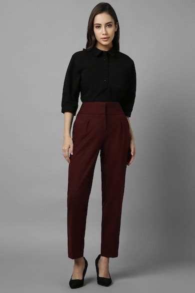 Buy Women Maroon Regular Fit Solid Formal Trousers Online - 918366 ...