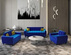 Torque - Bali Premium Fabric 3+2+1 Seater Sofa for Living Room (Blue ...