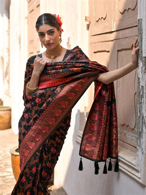 Premium Pure Pashmina Silk Saree - BLACK – Ethnusvilla