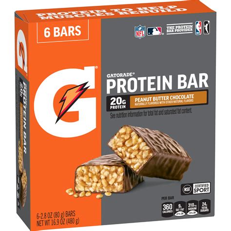 Gatorade Protein Bars, Peanut Butter Chocolate, 20g Protein, 6 Bars ...