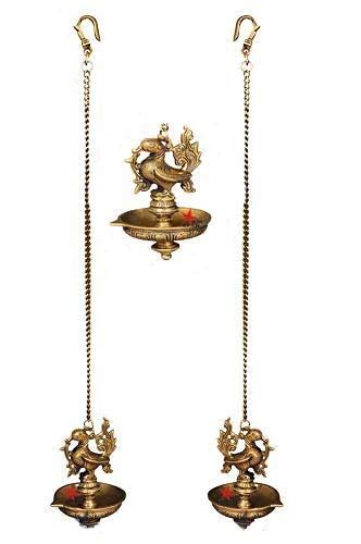 Buy NUTRI STAR Brass Hangable Peacock Diya (Golden, Length 19 Inches ...