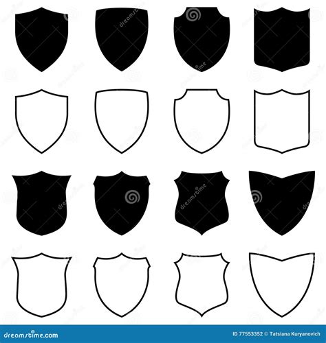 Set of Silhouettes and Outlines of Shields, Vector Illustration Stock ...