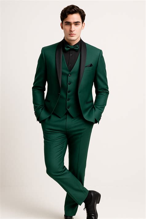 34 Mens Emerald Green Tuxedo with Black Satin Shawl Lapel – 3 Piece ...