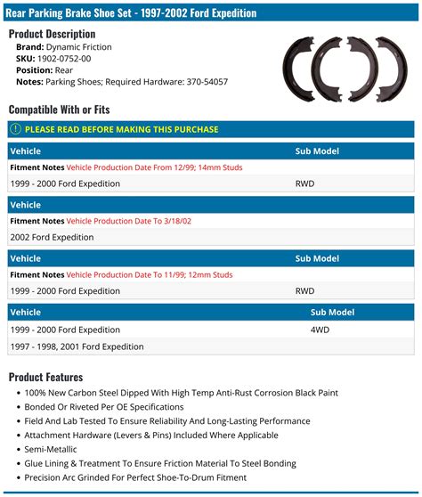 1997-2002 Ford Expedition Brake Shoe Set - Dynamic Friction 1902-0752 ...