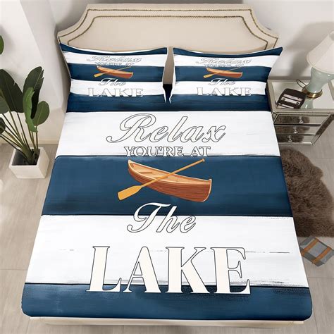 Amazon.com: Lake Life Fitted Sheet Full Size Kids Lake House Bedding ...