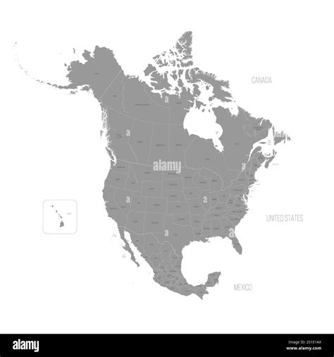 Political map of North American countries Canada, United States of America and Mexico with ...
