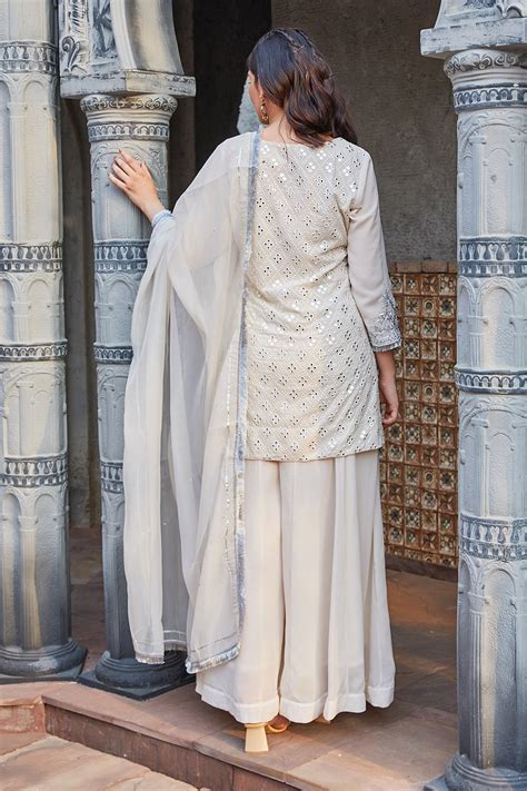 Buy Off White Poly Georgette Straight Suit set Online at Biba India