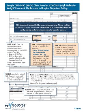Sample CMS-1450 (UB-04) Claim Form For HYMOVIS (High Molecular 2020 ...