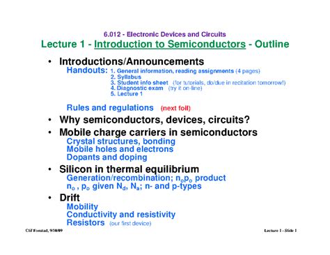 Lecture 1: Intro to Semiconductors - Electronic Devices & Circuits (6 ...