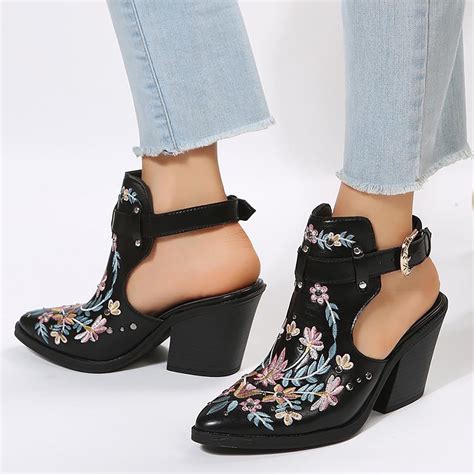 AXXD Women Black Sandals Clearance Summer Ladies Shoes Embroidered High ...