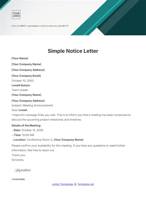 Free Default Notice Template to Edit Online