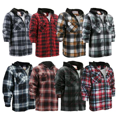 Men's Heavy Fleece Lined Sherpa Hoodie Plaid Flannel