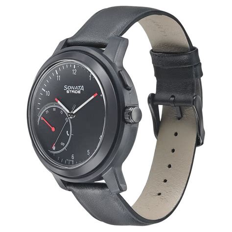 Buy Online Sonata Stride Smart Black Dial Leather Strap Watch for Men ...