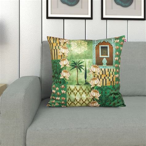 Buy INDIA CIRCUS Tiled Lotus Cushion Cover - 40.64 x 40.64 cm from ...