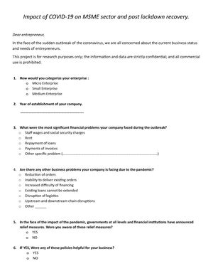 Abstract BRM - MbA - Research Report On Post Covid-19 impact on MSME ...
