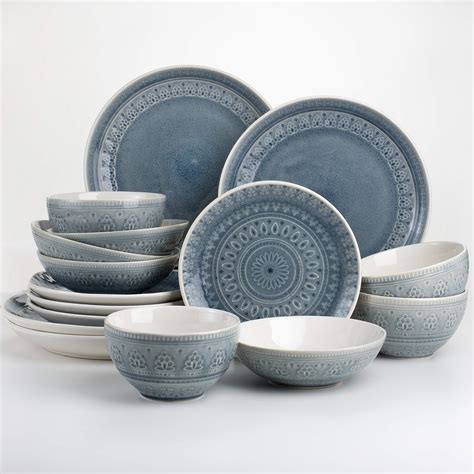 Euro Ceramicafez 16 Piece Double Bowl Stoneware Mandala Pattern Design ...