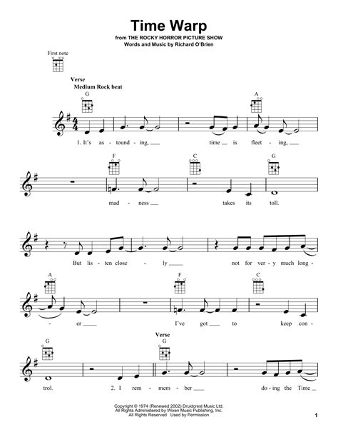 Time Warp by Richard O'Brien Sheet Music for Ukulele at Sheet Music Direct