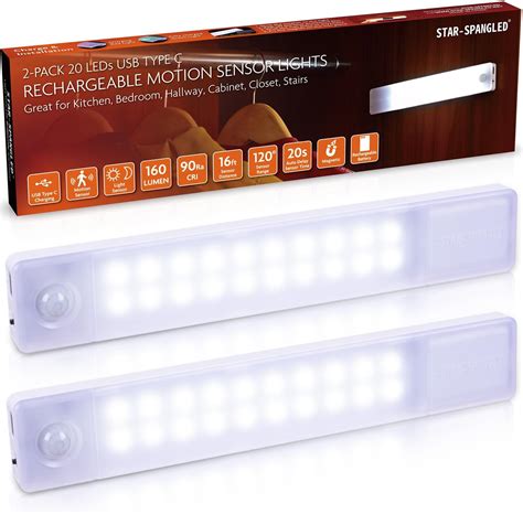 STAR-SPANGLED Under Cabinet Lighting Rechargeable, 8 inch Motion Sensor Lights Indoor Battery ...