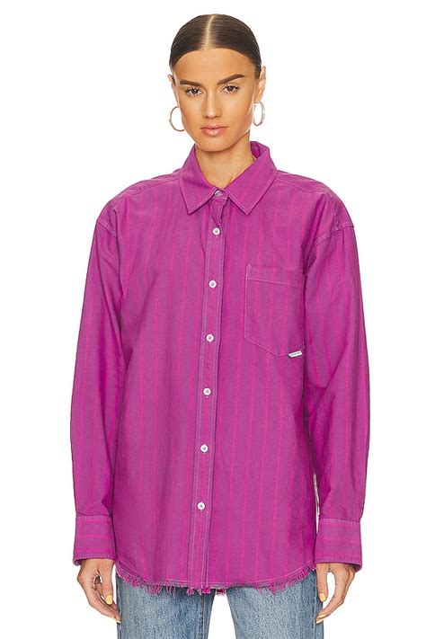 Alexander Wang Boyfriend Shirt with Undone Hem in Joker Pink | REVOLVE