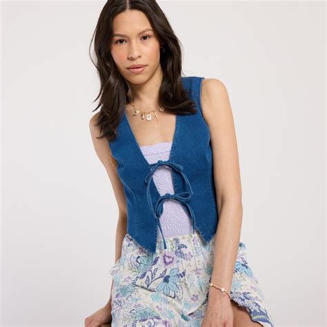 Flying Tomato Denim Tie-Front Vest (Extended Sizes Available) at Dry Goods