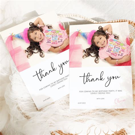 Kids Birthday Thank You Card Template | Thank You Birthday Card | Photo ...