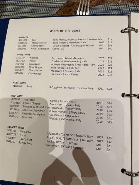 Menu at Lago restaurant, Las Vegas, 3600 S Las Vegas Blvd