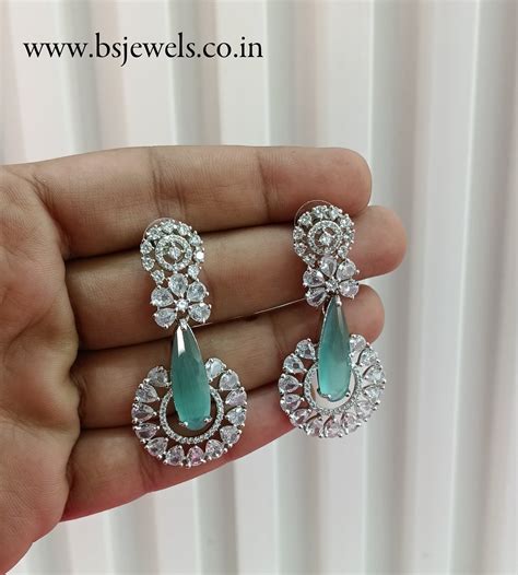 Silver Sea Green Cz American Diamond Earrings Prince Jewellery Online ...