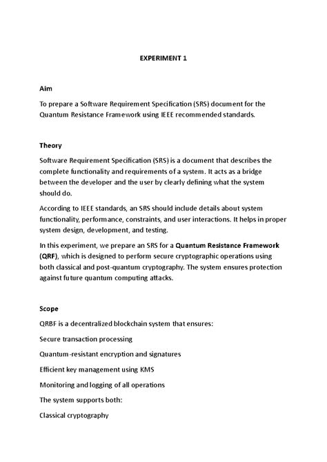SRS for Quantum Resistance Framework - SE Lab Manual 1 - Studocu
