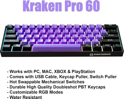 KRAKENKEYBOARDS Kraken Keyboards Pro 60 Percent Keyboard 60% Gaming ...