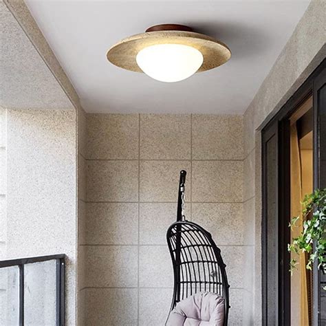 Shallow Bowl Shape Ceiling Light Fixture, Minimalist Stone Glass Semi ...