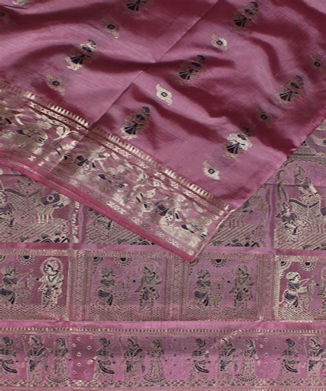 Baby pink handwoven meenakari silk baluchari saree – GoSwadeshi