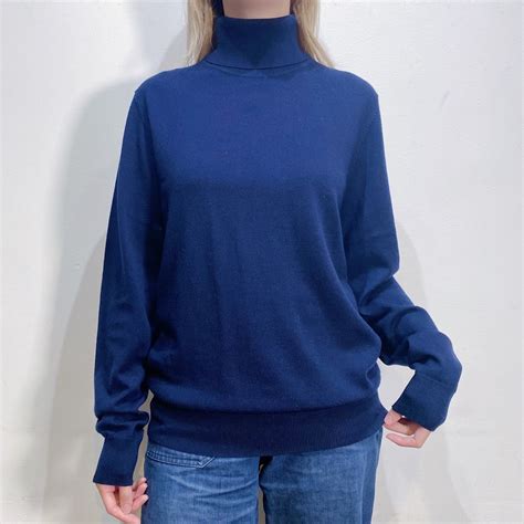 Navy wool high neck knit sweater | LEMON