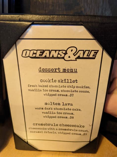 Menu at Oceans & Ale pub & bar, Williamsburg, Richmond Rd