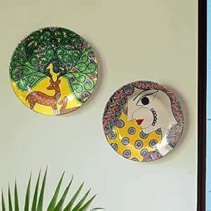Buy Kiani Madhubani Art Ceramic Plates with Stand, Decorative Wall ...