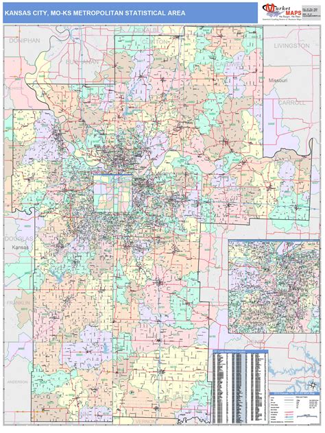 Kansas City, MO Metro Area Wall Map Color Cast Style by MarketMAPS