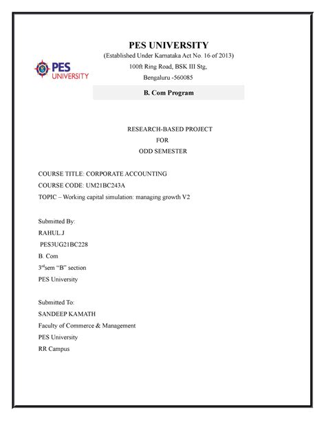 Corporate accounting - PES UNIVERSITY (Established Under Karnataka Act ...